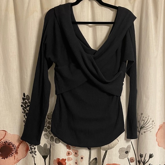 Free People Black Ribbed Top Size Large - Picture 4 of 5